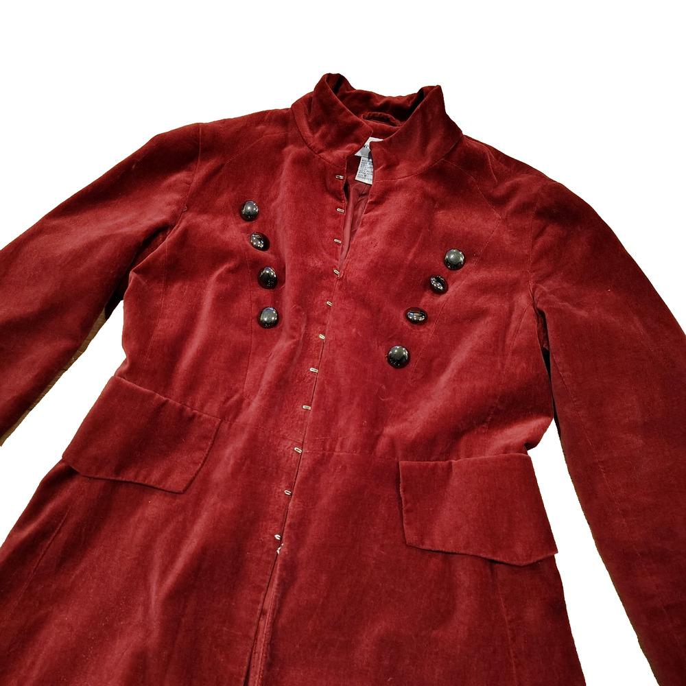 Newport News Velvet Military Longline Jacket Burgundy Red Sz 8 Y2K - Picture 3 of 9
